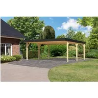 Doppelcarport KARIBU, beige (naturbelassen) - Carport aus kesseldruckimprägniertem Massivholz, schützt Ihre Fahrzeuge ganzjährig vor Witterungseinflüssen und erhält deren Wert.