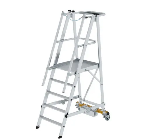 PROREGAL® Stehleiter Plattformleiter klappbar mit schmalem Fahrwerk, beidseitigem Handlauf