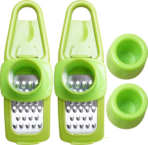 2-er Set Multifunktionale Gemüsereibe & Knoblauchpresse aus Kunststoff und Edelstahl