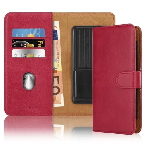 Cadorabo Klapphülle kompatibel mit Google Pixel 2-Handyhülle mit Kartenfach, 360 Grad Schutzhülle zum klappen- Flip Case Book Cover PU Leder Handytasche klappbar ROT