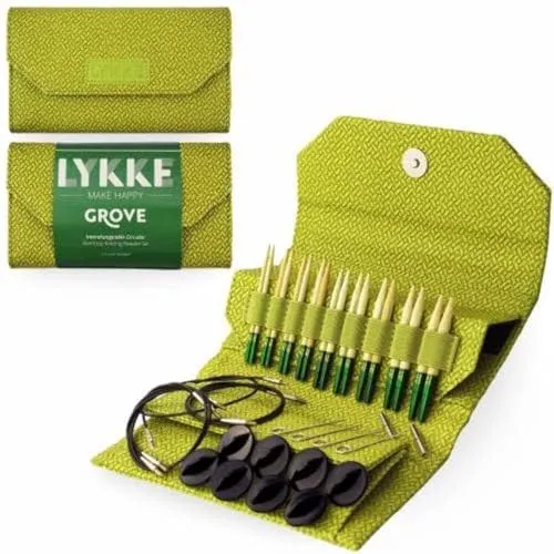 Grove Lykke Stricknadel-Set mit grünem Korbgeflecht-Effekt, 8,9 cm