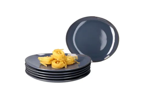 MÄSER Natural Speiseteller 6x oval blau aus Steingut - Elegante 6er Set Steingut-Speiseteller in modernem ovalem Design, ideal für Hauptmahlzeiten. Robust, spülmaschinen- und mikrowellengeeignet – perfekte Wahl für jeden Anlass!