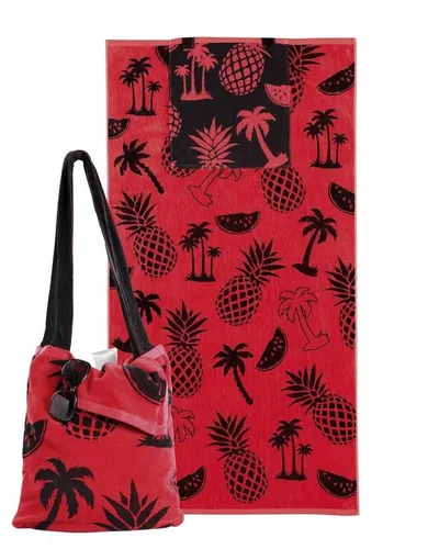 Delindo Lifestyle Strandtuch mit Schultertasche in rot von Delindo Lifestyle