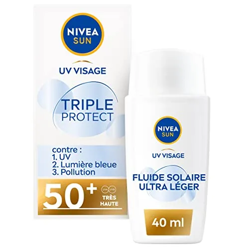 NIVEA SUN Triple Protect Sonnenpflege 50+ (1 x 40 ml), tägliche Gesichtsflüssigkeit mit ultraleichter Textur, enthält Hyaluronsäure (Verpackung kann variieren)