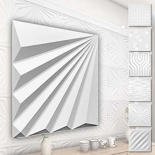 Hexim 3D Wandpaneele HD142 – Weiße Wandverkleidung mit Abstrakten Motiven