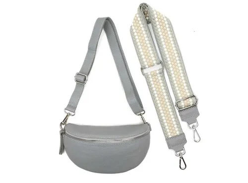 ITALYSHOP24 Bauchtasche Made in Italy Damen Leder Brusttasche Gürteltasche CrossBody Bodybag (Spar-Set aus einer Tasche mit dem Ledergurt und einem breitem Stoffgurt/Umhängeband, Crossbody Bag mit zusätzlichen Riemen), 1 Tasche & 2 Gurte, Schultertasche, Umhängetasche mit 2 Schulterriemen