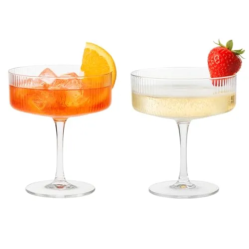 DAL CERO® Martini Glas LINEA 200 ml – Cocktailglas im gerippten Vintage Coupe Design – Elegantes Aperitif Glas Cocktails & Desserts – Kurzer Stiel – Auch als 2er–12er Set erhältlich (Linea 2er-Set)