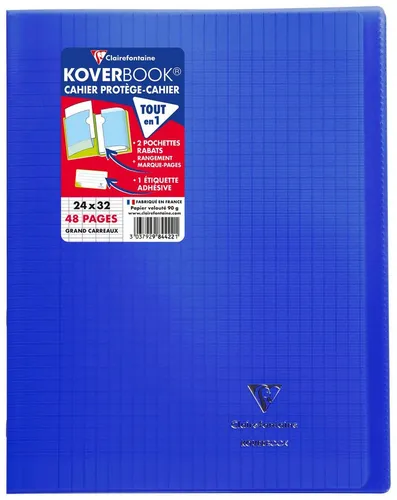 Clairefontaine Koverbook 24x32 cm - 10er Set - Schulhefte mit 24 Blatt 90g, französischer Lineatur Seyès und robustem, transparentem Polypropylen-Einband in Marineblau, ideal für Schule und Studium.