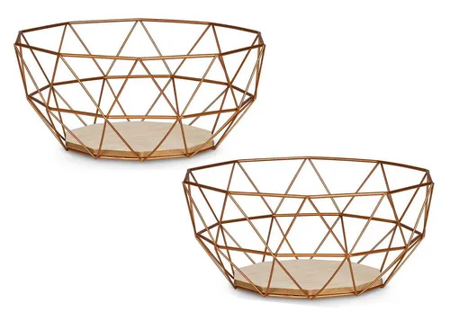 Levandeo® Dekoschale, 2er Set Korb Metall Kupfer 26x12cm Modern Holz MDF Braun Schüssel