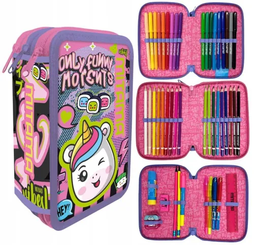 Mitama Federmäppchen für die Schule - 3 Fächer mit 47 Teilen, inklusive Bleistiften und Filzstiften, exklusive Grafiken und Effekte