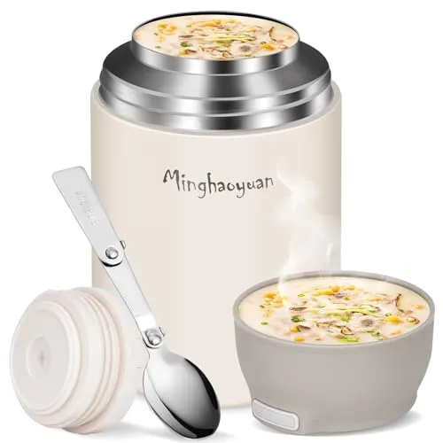 Thermobehälter für Essen, 800ml Edelstahl Thermobecher Essen mit Löffel, 100% auslaufsicher Thermo Lunchbox Suppenbehälter to go, Warmhaltebehälter Essen Thermobox, Mueslicup Babybrei Warmhaltebox