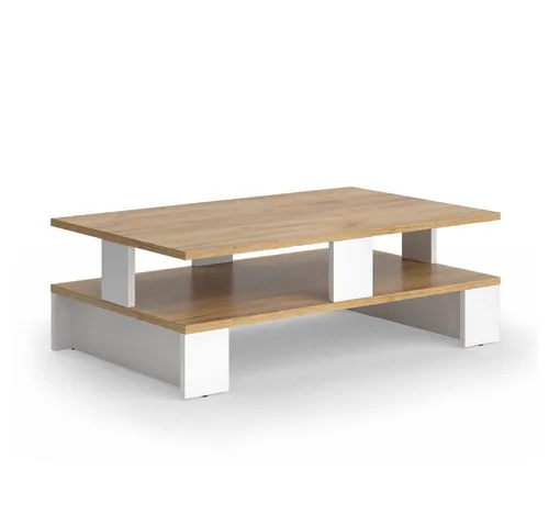 Vicco Couchtisch Belina, Goldkraft Eiche/Weiß, 80 x 50 cm - Stylischer Couchtisch mit zwei Ebenen für optimalen Stauraum und Ordnung. Ideal für Wohnzimmer, bietet Platz für Snacks und Deko – ein funktionales Highlight!