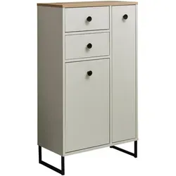 Mid.you Midischrank Eiche Kaschmir 60x106x32 cm - Moderner Midischrank in Eiche und Kaschmir mit 3 Fächern und 2 praktischen Schubladen. Ideal für Bad oder Büro, bietet er viel Stauraum auf kleinem Raum.