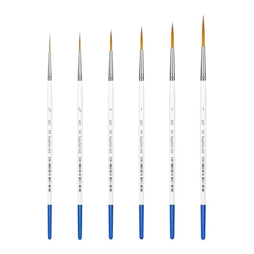 XDT#830 Rigger Künstlerpinsel-Set, extra lang, feine Spitze, #000#00#00#0#1#2#3, Maßstabsmodelle, Nägel, Acryl, Öl, Aquarell, 6-teiliges Set