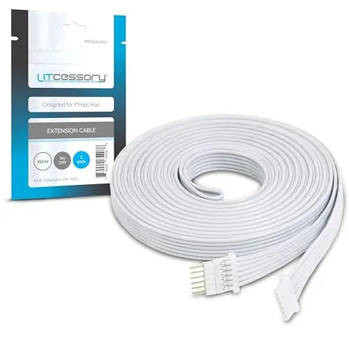 Litcessory Verlängerungskabel für Philips Hue Lightstrip Plus (3m, 1 Stück, Weiß