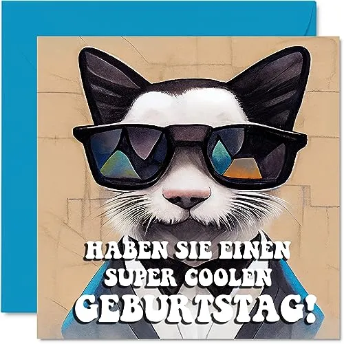 Stuff4 Lustige Geburtstagskarten für Männer und Frauen, Coole Katze | Geburtstagskarte für Mama Papa Schwester Bruder Tochter Onkel Tante Sohn Tochter 145mm x 145mm Humor Scherzen