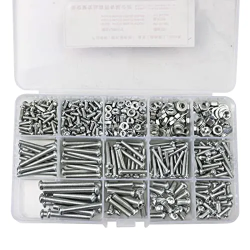 M3 M4 M5 M6 Schrauben mit Muttern und Unterlegscheiben Sortiments Set, 940 Stück Edelstahl-Sechskopf-Knopf Schrauben mit Aufbewahrungsbox für Home Office Industrieelektronik