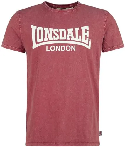 Lonsdale Herren STOFA T-Shirt, Red/Ecru, L - T-Shirt für Herren mit stylischem Design, aus reiner Baumwolle, reguläre Passform und coolem Wasch-Effekt für einen modernen Look.