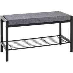 Xxxl Schuhbank, Grau und Schwarz, 2-Sitzer für Garderobe - Stylische Schuhbank (80x48x32 cm) in Grau und Schwarz mit stabiler Metallkonstruktion. Ideal für den Eingangsbereich, bequem gepolstert und mit Schuhrost für Ordnung.