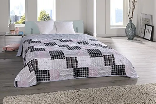 MB Warenhandel24 XXL Tagesdecke 220x240 cm Rosé Patchwork Landhausstil – Bettüberwurf & Sofaüberwurf gesteppt, Quilt Tagesdecke für Doppelbett, weiche Überwurfdecke in Rosa, Sylt Patchwork