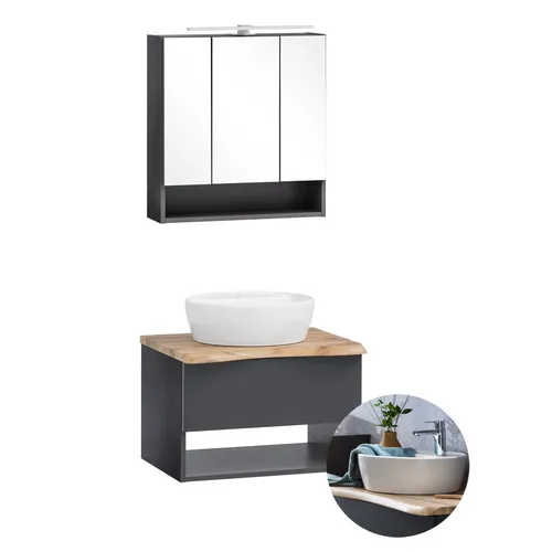 Bad Badezimmer Waschtisch Set mit Spiegelschrank und Unterschrank