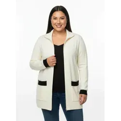 Sieh an! Strickjacke Long-Strickjacke Langarm Sonstiger Warencharakter mit verdecktem Zipper und Kontrastdetails beige|schwarz 44