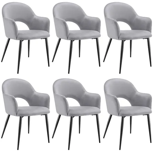 TecTake Armlehnstuhl Sachel 6er Set - Hellgrau, Samtoptik, Gepolstert - Stühle in stilvoller Samtoptik mit ergonomischem Design für maximalen Sitzkomfort. Ideal für Esszimmer oder Wohnzimmer, hohe Belastbarkeit bis 120 kg und schnelle Montage.