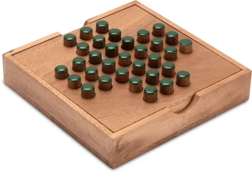 Logoplay Holzspiele Spiel, Solitär Gr. L mit grünen Steckern – Solitaire – Denkspiel aus Holz für 1 PersonHolzspielzeug