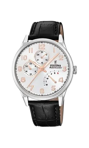 Festina F20278/A Herren Uhr Multifunktion - Armbanduhr mit Edelstahlgehäuse und schwarzem Lederband, elegante Multifunktionsanzeige mit Datum und 24h-Funktion, ideal für sportliche und formelle Anlässe.