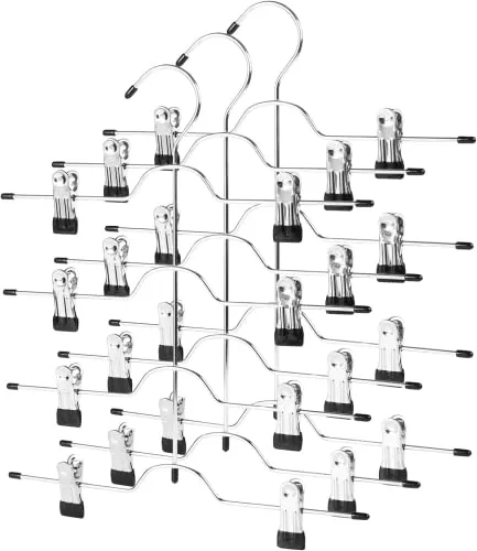 Hosenbügel platzsparend, Metall kleiderbügel mit klammern,3er Set, Mehrfach-Rockbügel mit Clips
