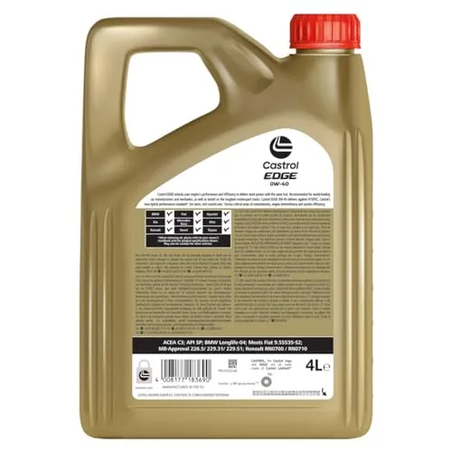 CASTROL EDGE 15F713 Motoröl 0W-40 - Motoröle: Hochleistungs-Synthetiköl mit ACEA C3 und API SP, ideal für BMW, Mercedes-Benz und Renault. Bietet hervorragenden Schutz und Leistung.