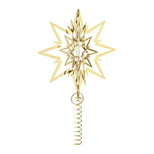 Georg Jensen Christmas Top Star Gold Plated - Groß - Weihnachtsbaumspitzen, skandinavisches Design von Fleming Eskilden, mit Spiral-Befestigung und rotem Band für stilvolle Baumspitzen.