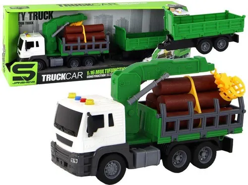 Lkw Mit Traktor Und Kran, Beweglicher Arm, Soundeffekte, Holz