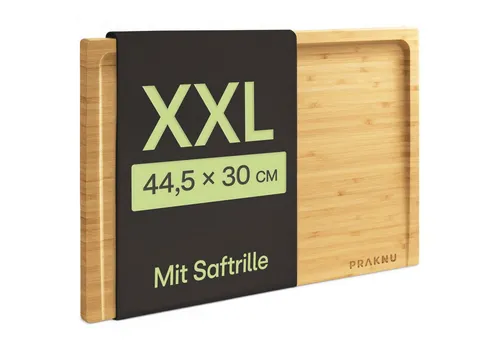 Praknu Schneidebrett Schneidebrett aus Holz Groß XXL - Mit Saftrille - Beidseitig, Bambus, (kein Set, 1-St), langlebig