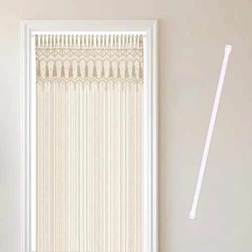 Cozyor Makramee Boho Vorhang mit Klemmstange ohne Bohren in beige von Cozyor