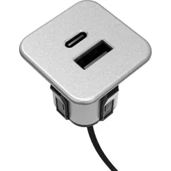 USB-C & USB-A Einbau-Hub 2-in-1, schonendes Laden, Schwarz/Silbergrau