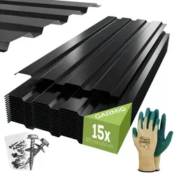 GARMIO Trapezblech 15er Set, Dachplatten aus verzinktem Stahl