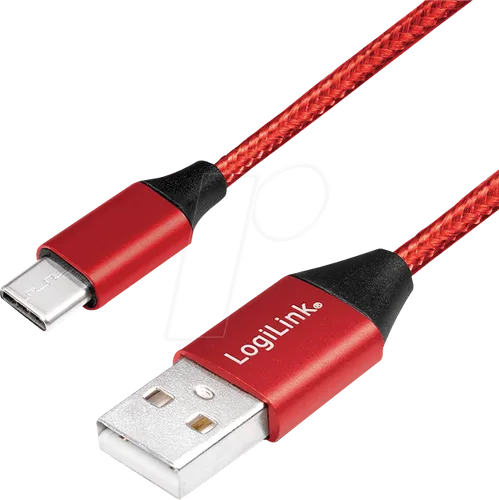 LOGILINK CU0148 - Sync- & Ladekabel, USB-A -> C, 1,0 m, Baumw., rot