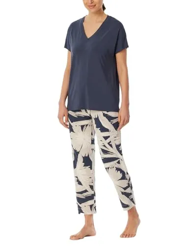 Schiesser Damen Schlafanzug 7/8 Hose Kurzarm-Selected Premium Pyjamaset, Graphit_182540, 42