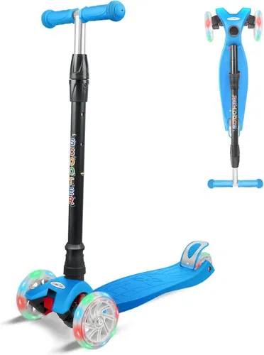 Kinder Roller Dreiradscooter mit PU LED Rädern – höhenverstellbar für 3-12 Jahre – Blau