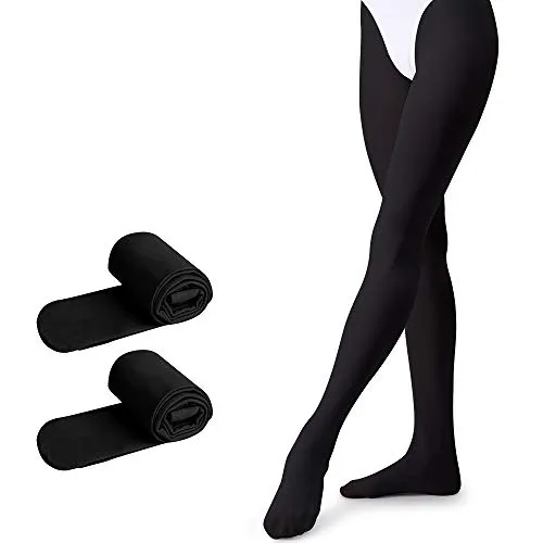 tanzdunsje Ballett Strumpfhose Kinder Tanzstrumpfhose mit Fuß für Mädchen und Damen,Schwarz * 2, L