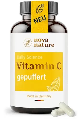 [Ohne Zusätze] Vitamin C hochdosiert, gepuffert & magenschonend, 500mg pro Kapsel - ohne Zink - vegan, aus pflanzlicher Fermentation - von NovaNature®
