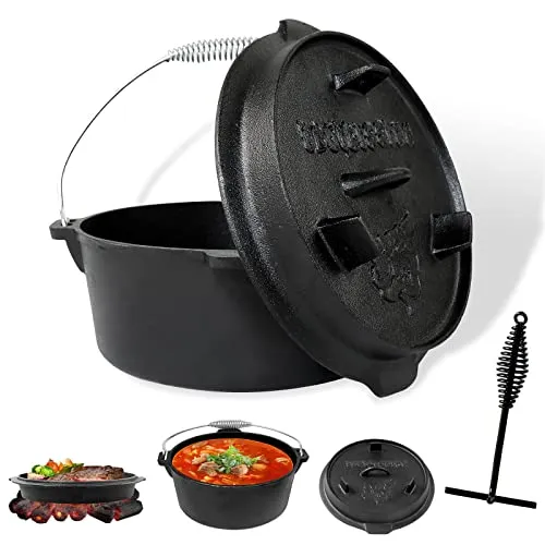 CCLIFE Grilltopf Dutch Oven 5.7 l - Grillzubehör, vielseitiger Gusseisen Grilltopf für perfekte Grill- und Campinggerichte, hitzebeständig und langlebig.