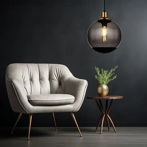 Moderne Hängelampe aus Rauchglas und Metall - Lampen – Elegante Pendelleuchte mit 1x E27 Fassung, individuell einstellbar bis 40 Watt, perfektes Design für stilvolle Räume.