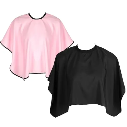 UESDU Frisierumhang Kurz, 2 Stück Wasserdichter Make up Umhang Friseurumhang Haarschneideumhang mit Klettverschluss für Salon Haarschneiden Friseur (Schwarz, Rosa)