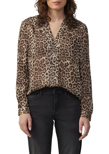 QS Leicht transparente Chiffonbluse Dunkelbraun - Damenblusen aus feinem Chiffon mit transparentem Look, femininen Details und verspieltem All-over-Print – ideal für vielfältige Stylings.