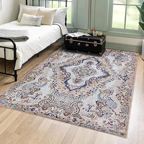 Mazovia Orientalischer Vintage Teppich - Waschbar & Rutschfest für Wohnzimmer, Schlafzimmer, Esszimmer - Beige Creme 80 x 150 cm - WASCHBAR IN DER MASCHINE - Der Teppich ist pflegeleicht und ideal für stark frequentierte Bereiche. Mit rutschfester Unterseite für Sicherheit auf allen Böden. Der klassische orientalische Stil bringt Wärme in Ihr Zuhause.