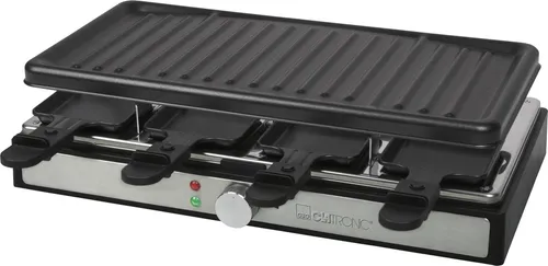 Clatronic® Raclette Grill für 8 Personen mit abnehmbarer Grillplatte - Raclette Grill mit antihaftbeschichteter Grillplatte und 8 Pfännchen, ideal für gesellige Abende. Cool-Touch-Gehäuse und stabiler Stand sorgen für Sicherheit und Komfort.