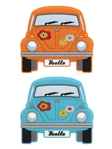 BRISA VW Collection - Volkswagen Käfer/Beetle Rubber Magnet - Front, Kühlschrankmagnet, Magnete für Kühlschrank, Magnettafel, Whiteboard, Pinnwand (2er Set, Orange & Blau)