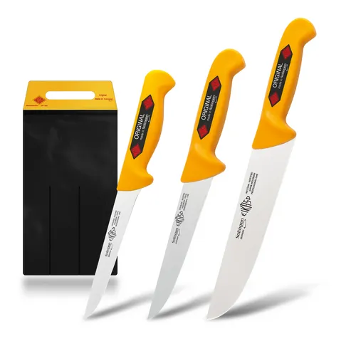 EIKASO Metzgermesser Set 3-teilig - Schlachtermesser aus Solingen - Hochwertiges 3-teiliges Messerset aus rostbeständigem Molybdänstahl 1.4116, ideal für Fleisch, Obst und Gemüse. Inklusive praktischer Messertasche für optimale Aufbewahrung.